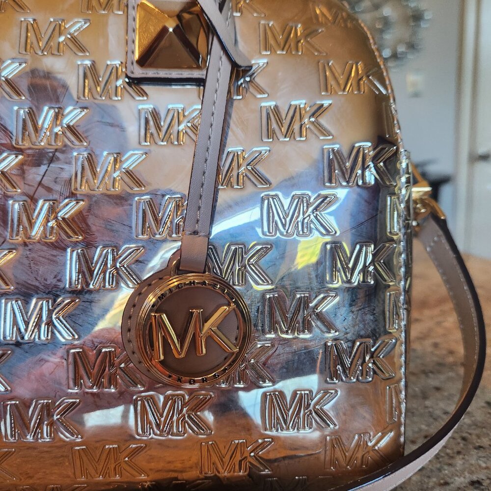 Michael Kors Gold Embossed MK Gold Metallic-Finish Grayson Satchel - Picture 9 of 16